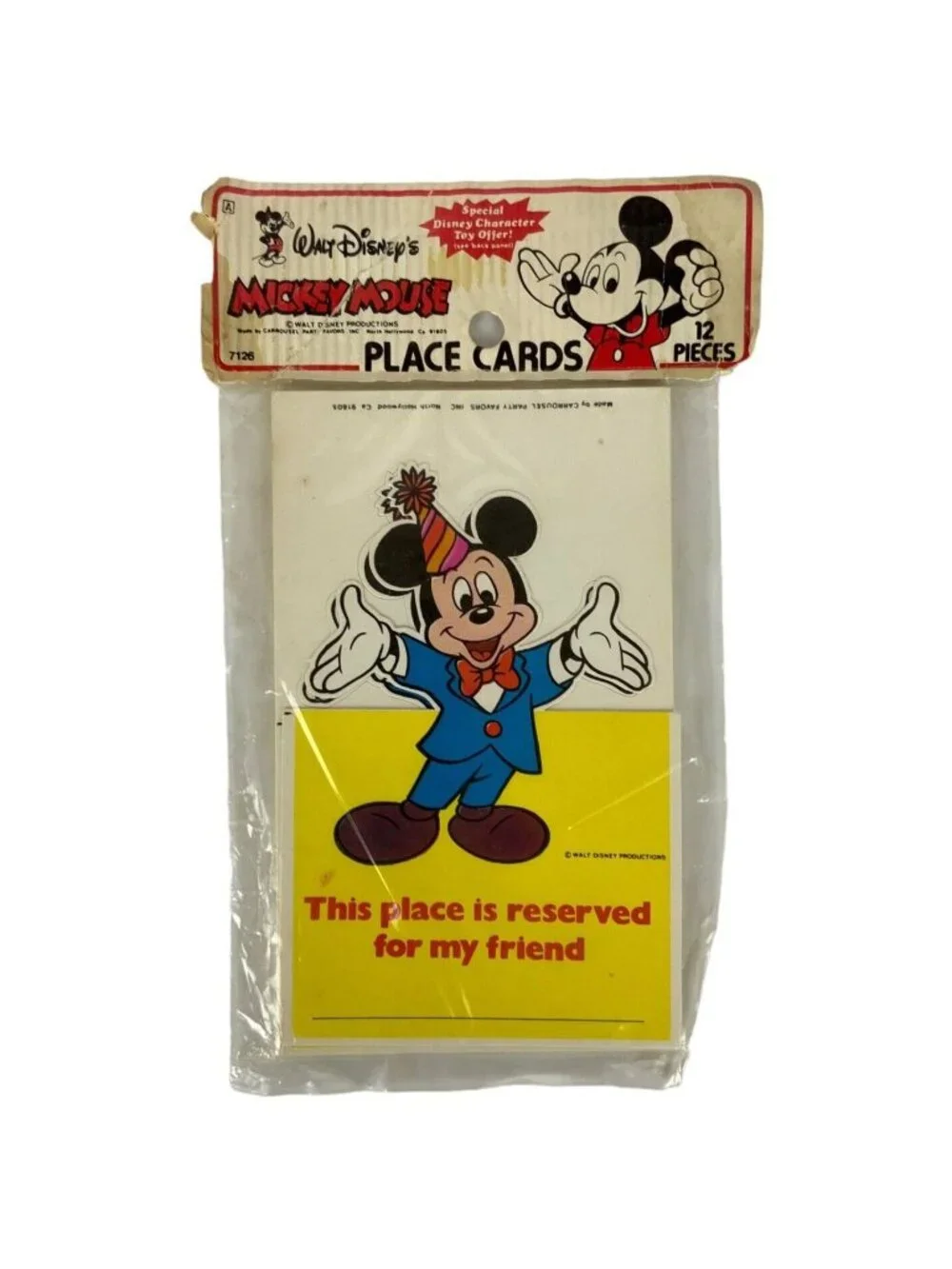 Vintage 1980s Walt Disney Mickey Mouse Place Cards Pkg Of 12 Party Decorations